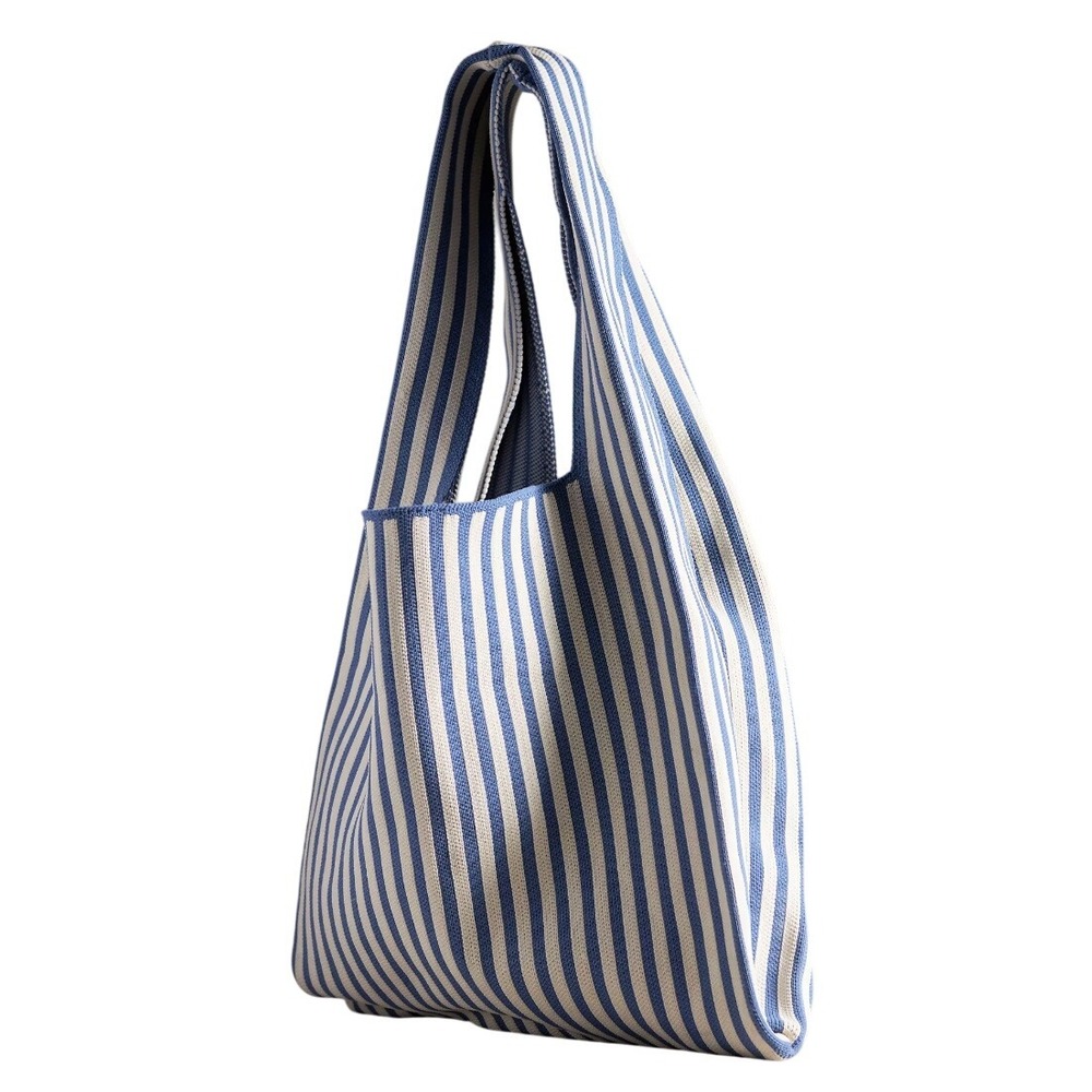 HVIST Anthropologie Striped Knit Tote Bag Blue‎ Cream Vegan Fashion